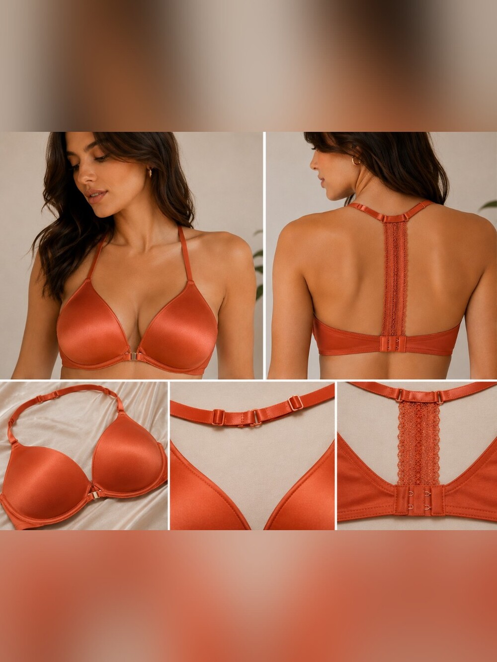 💙Victoria's Secret 32B Vibrant Orange Satin Bra With Lace Back
